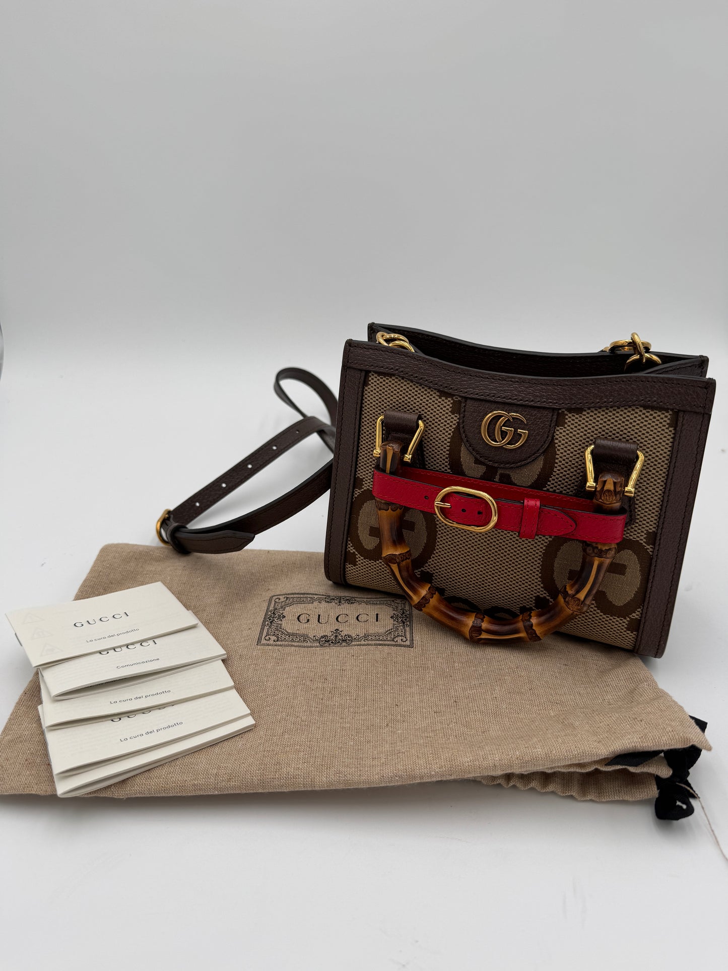 Gucci Mini Jumbo GG Canvas 2-Ways Tote Handbag Brown