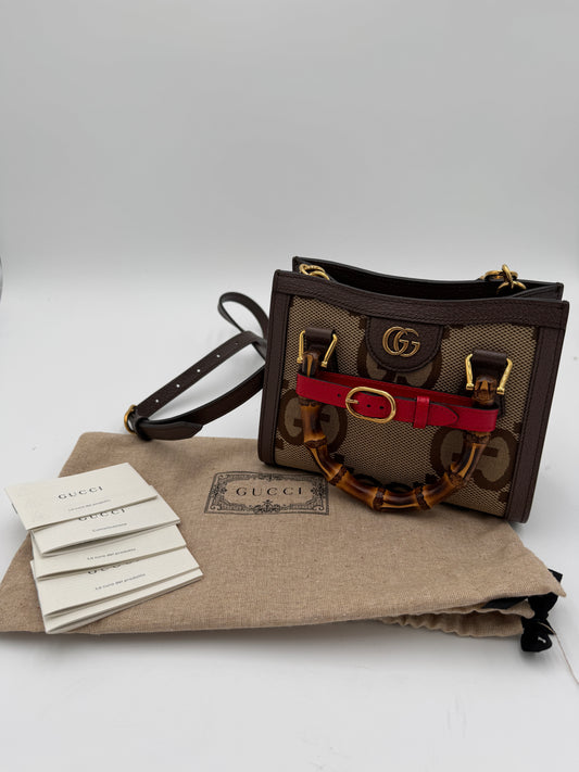 Gucci Mini Jumbo GG Canvas 2-Ways Tote Handbag Brown