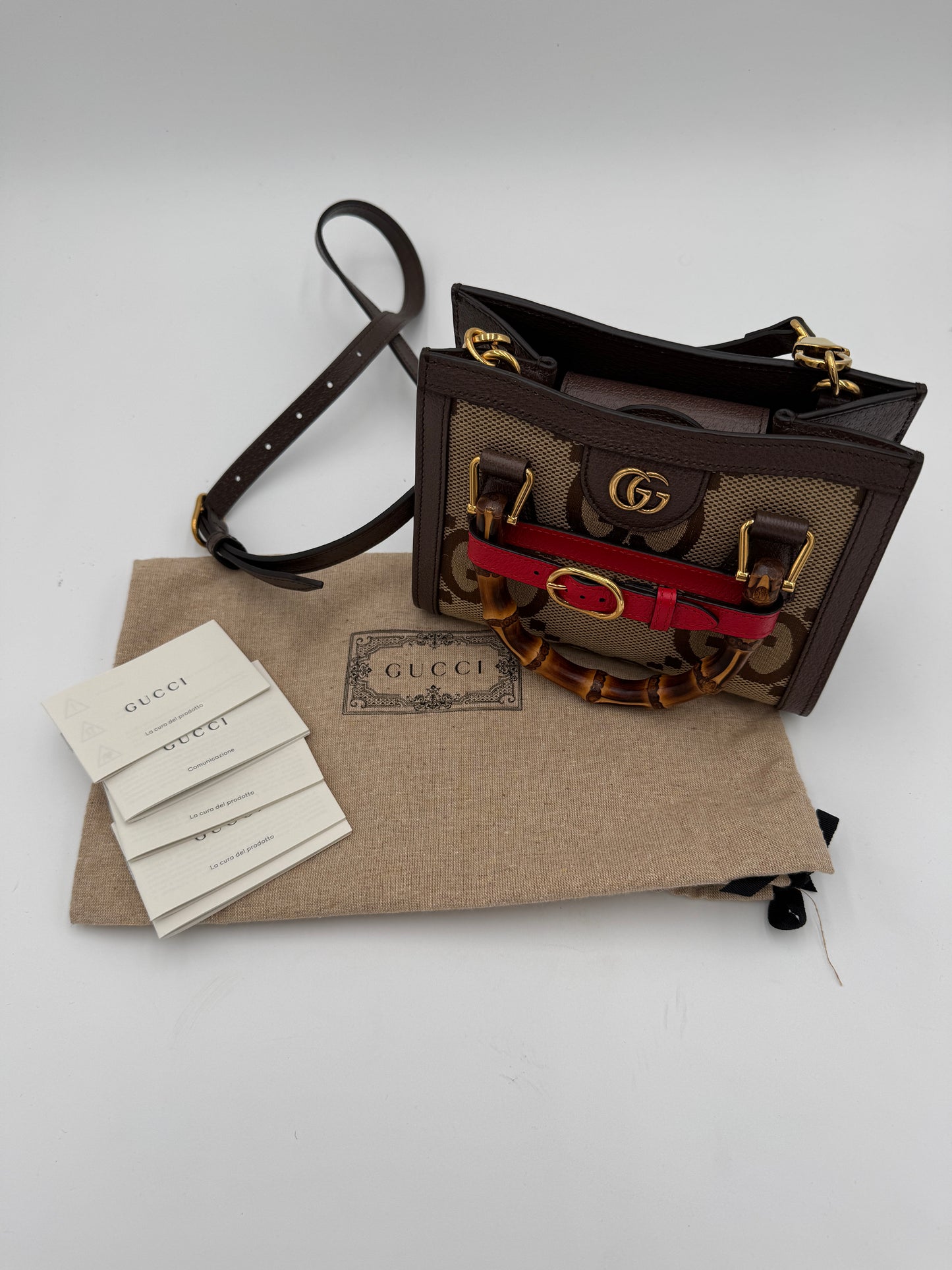 Gucci Mini Jumbo GG Canvas 2-Ways Tote Handbag Brown