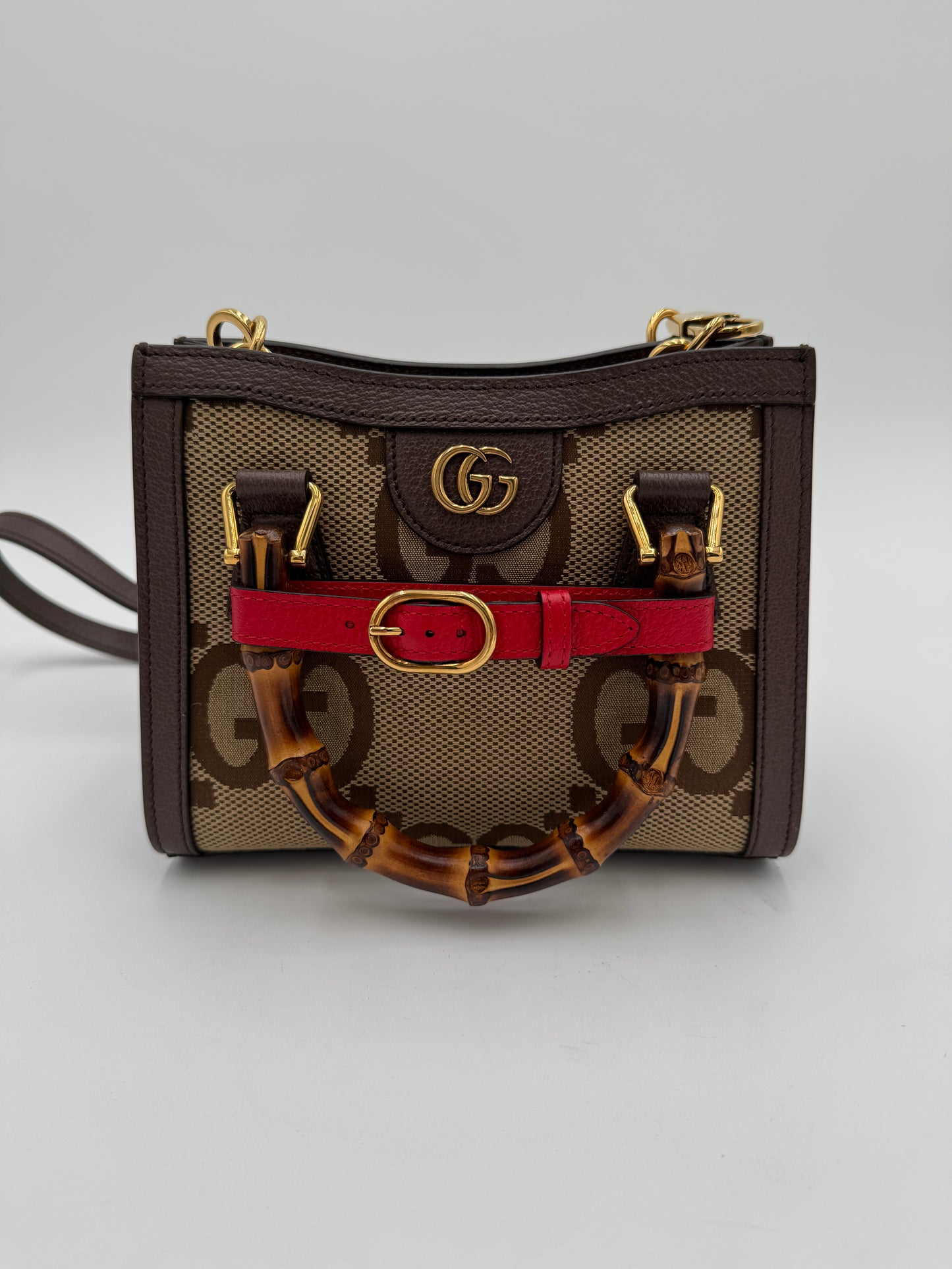 Gucci Mini Jumbo GG Canvas 2-Ways Tote Handbag Brown