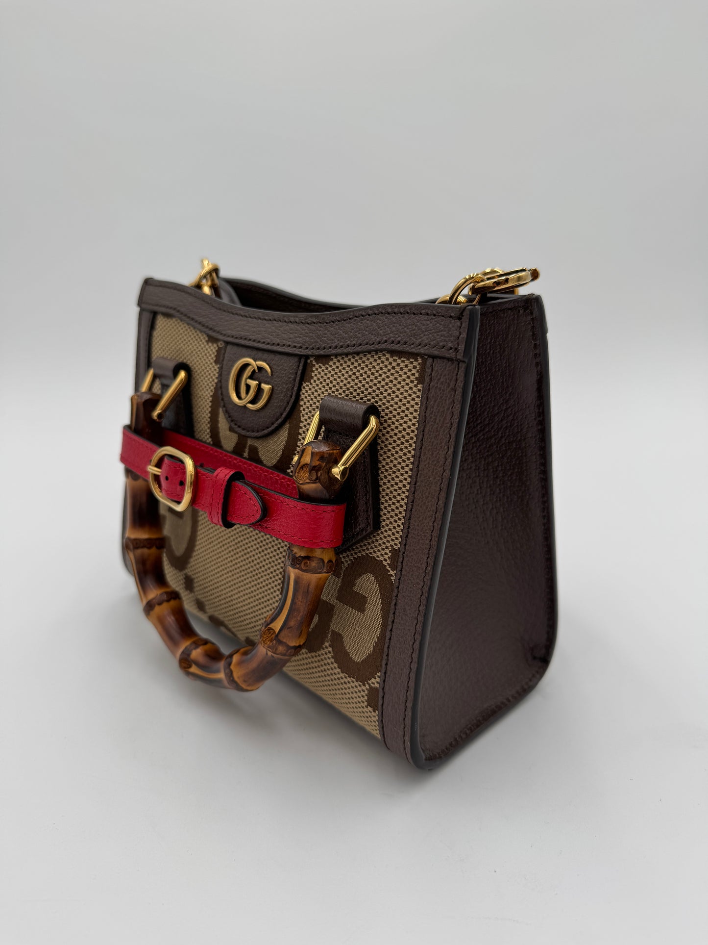 Gucci Mini Jumbo GG Canvas 2-Ways Tote Handbag Brown