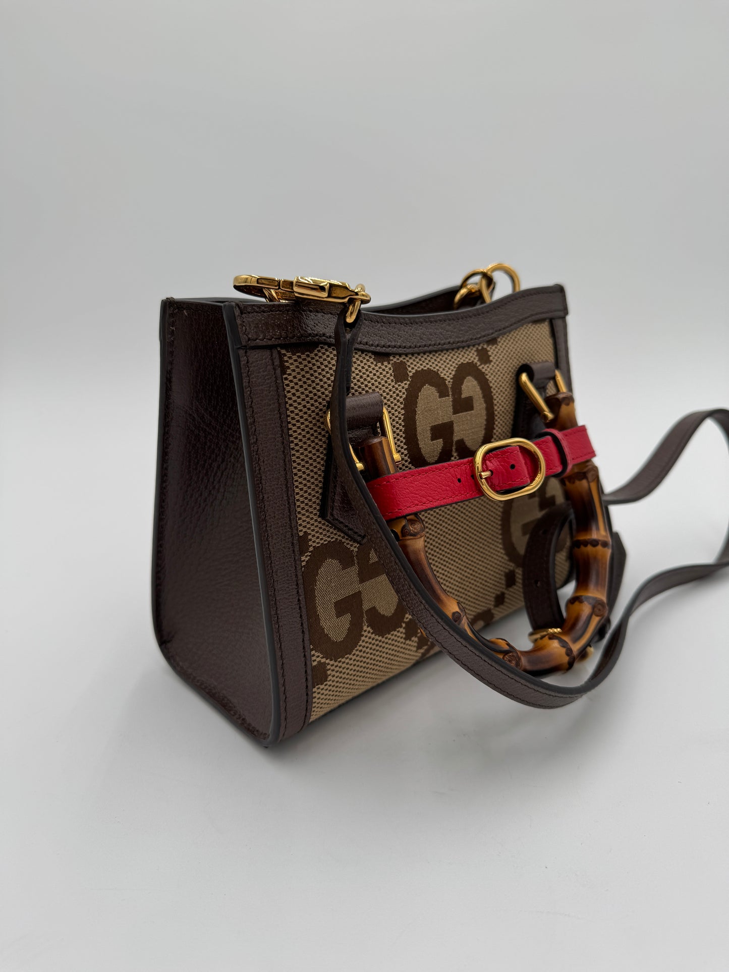 Gucci Mini Jumbo GG Canvas 2-Ways Tote Handbag Brown