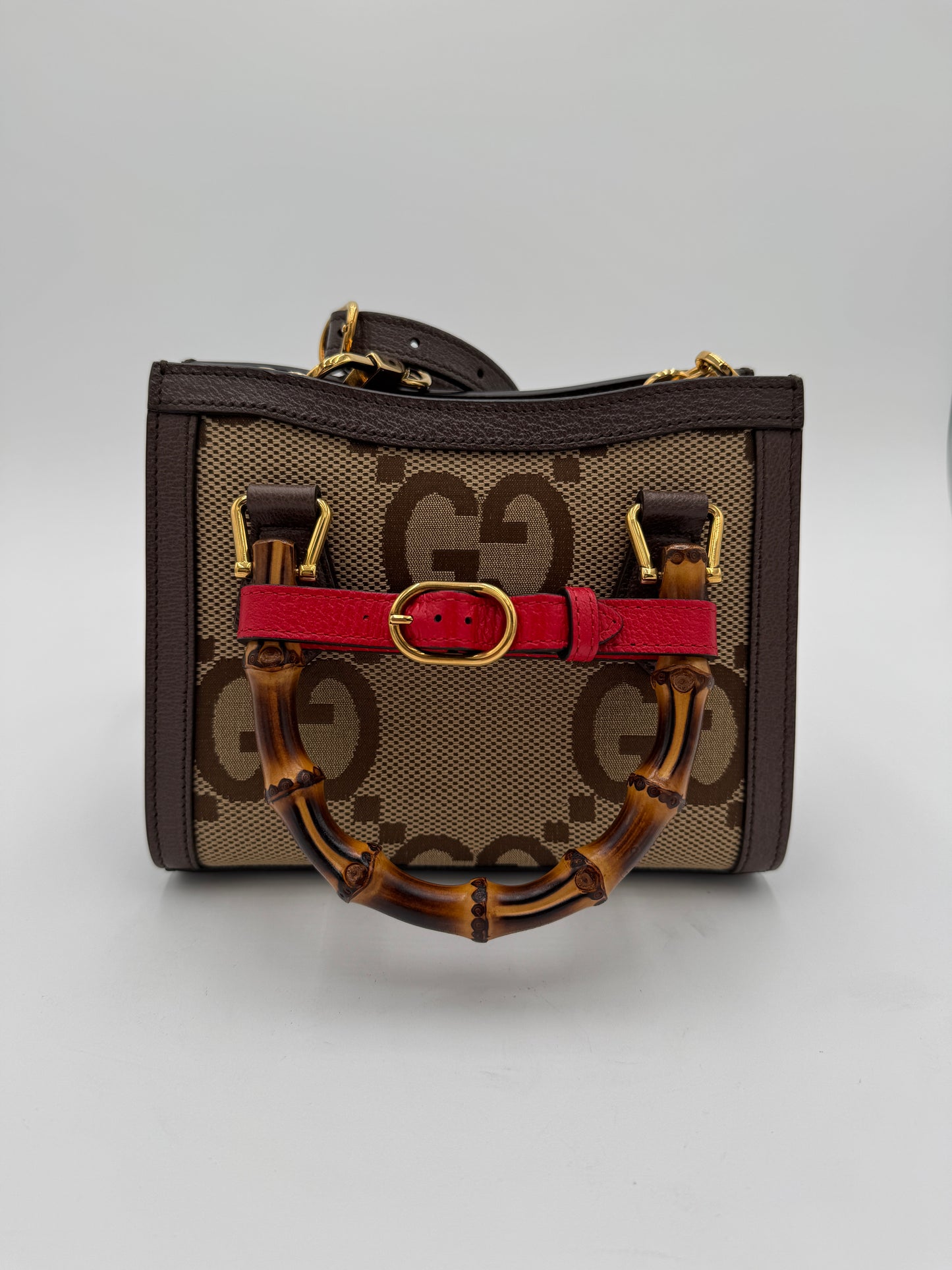 Gucci Mini Jumbo GG Canvas 2-Ways Tote Handbag Brown