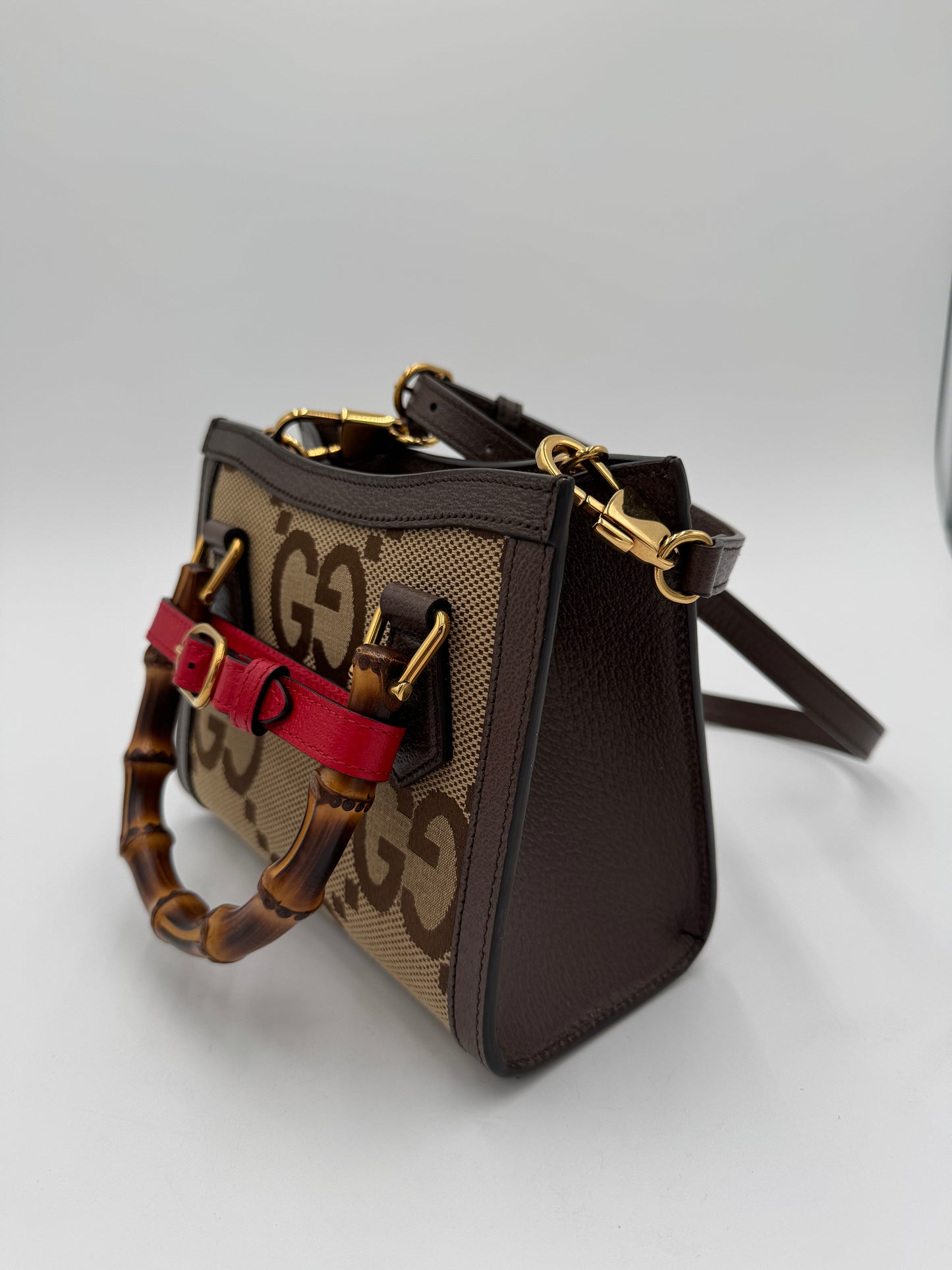 Gucci Mini Jumbo GG Canvas 2-Ways Tote Handbag Brown