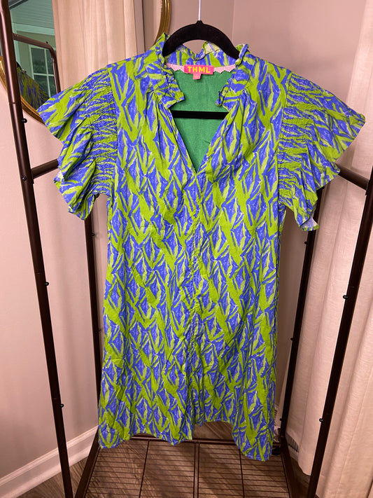 THML Ruffle Green and Blue Dress size S