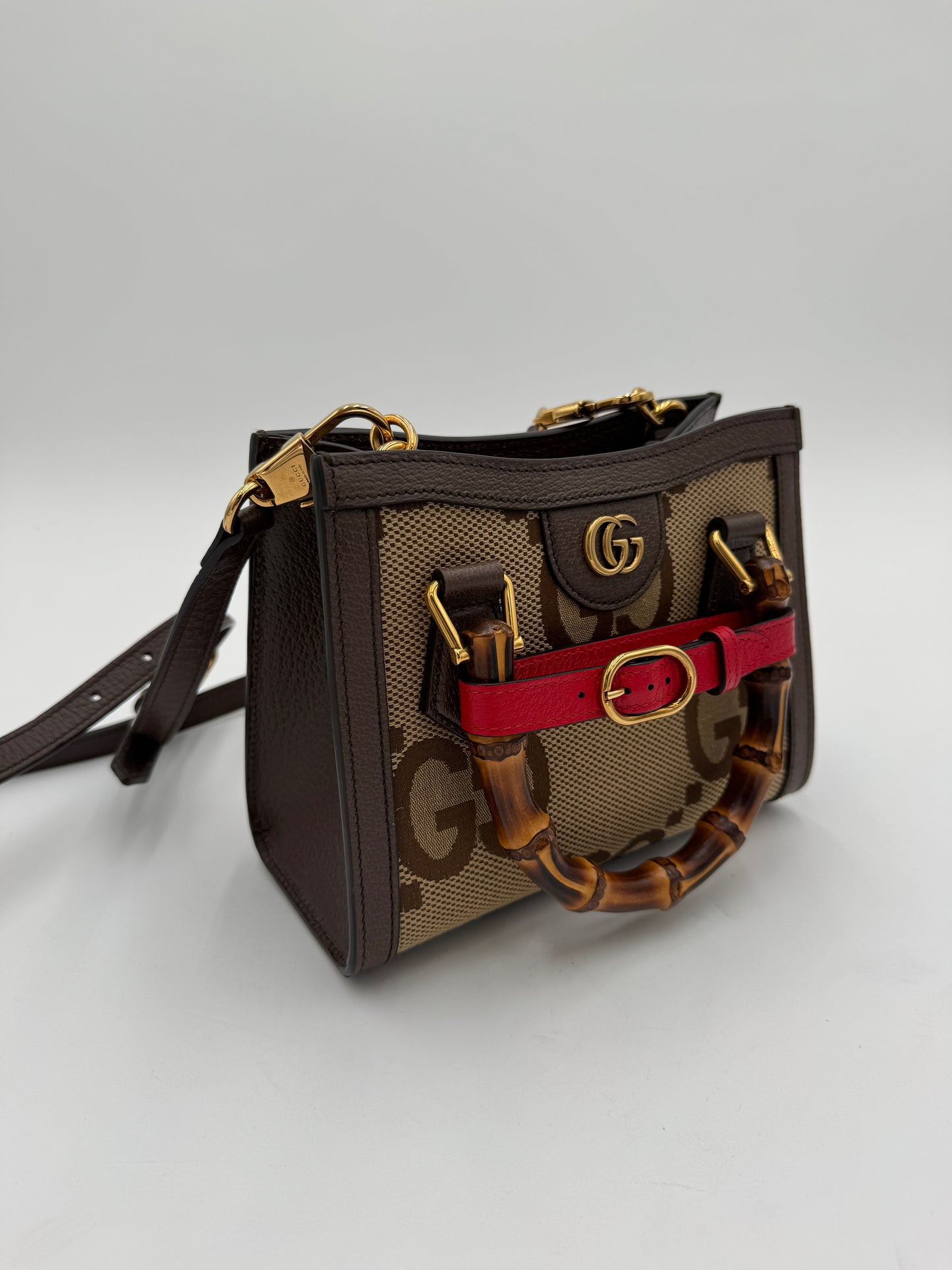 Gucci Mini Jumbo GG Canvas 2-Ways Tote Handbag Brown