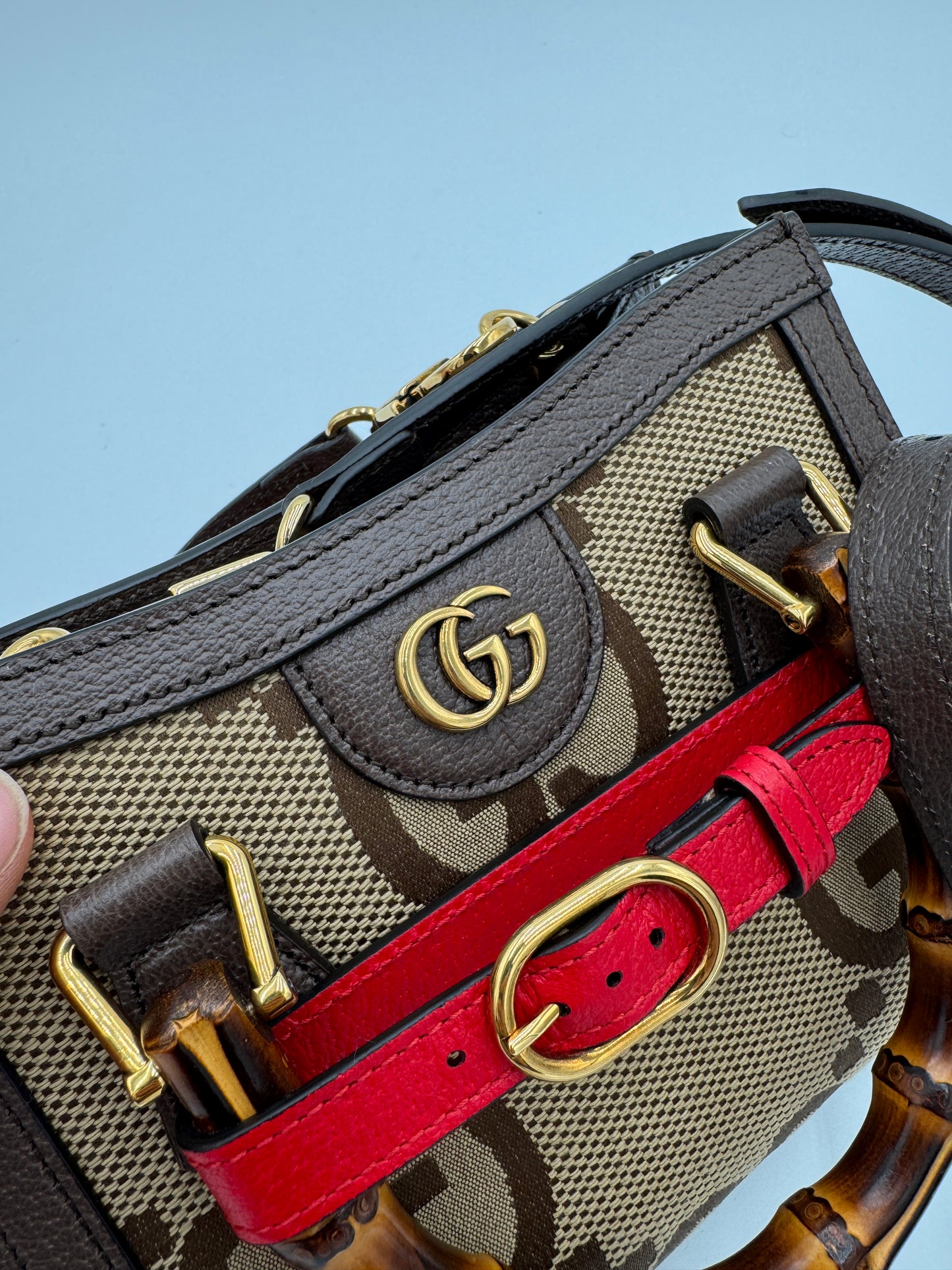 Gucci Mini Jumbo GG Canvas 2-Ways Tote Handbag Brown