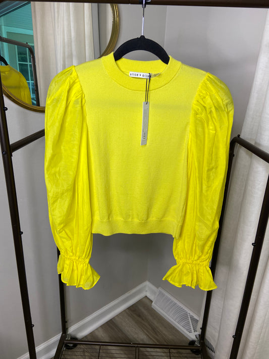 Alice and Olivia Yellow Sunflower Kirie Combination Sleeve Sweater size S