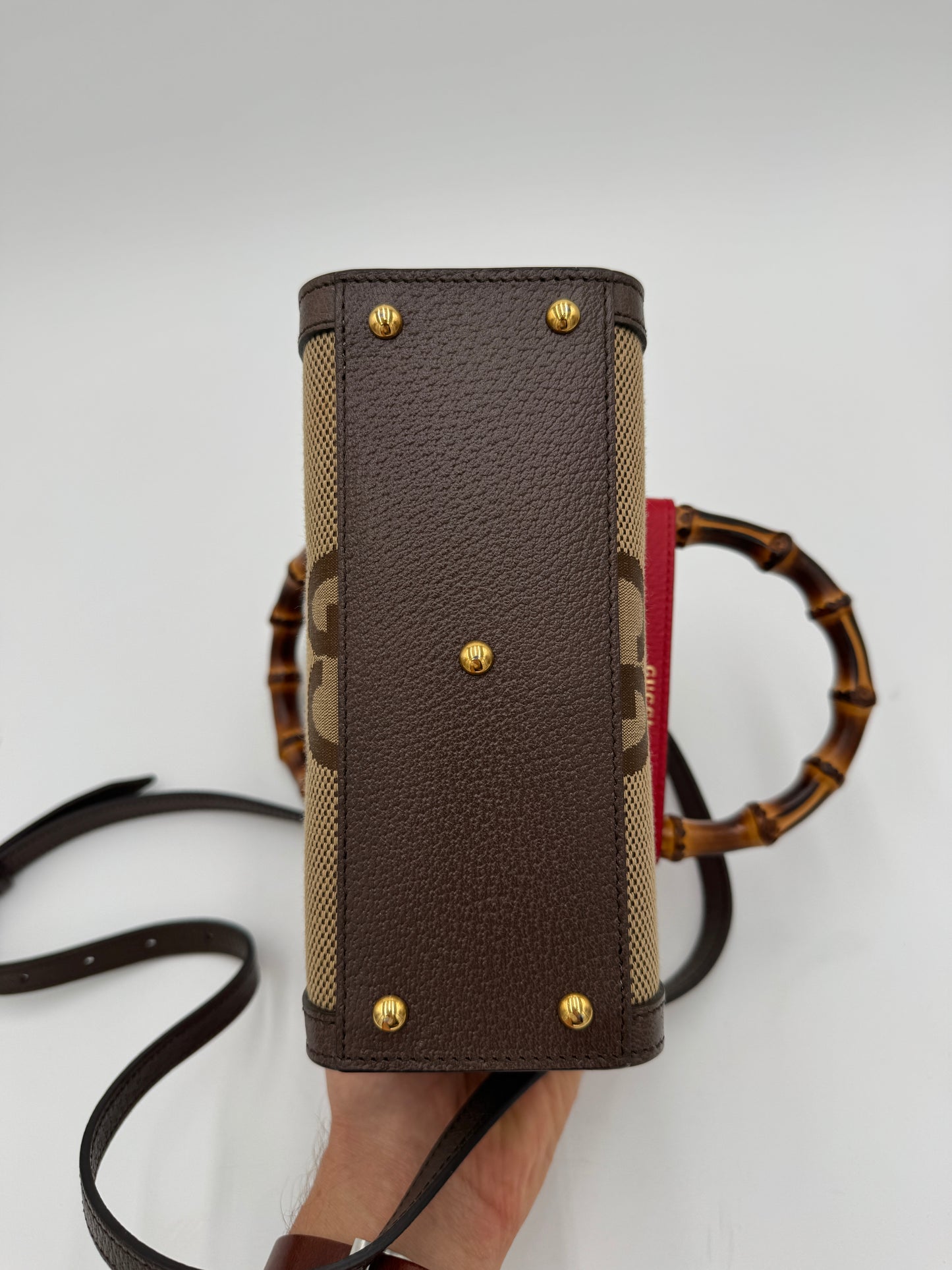 Gucci Mini Jumbo GG Canvas 2-Ways Tote Handbag Brown
