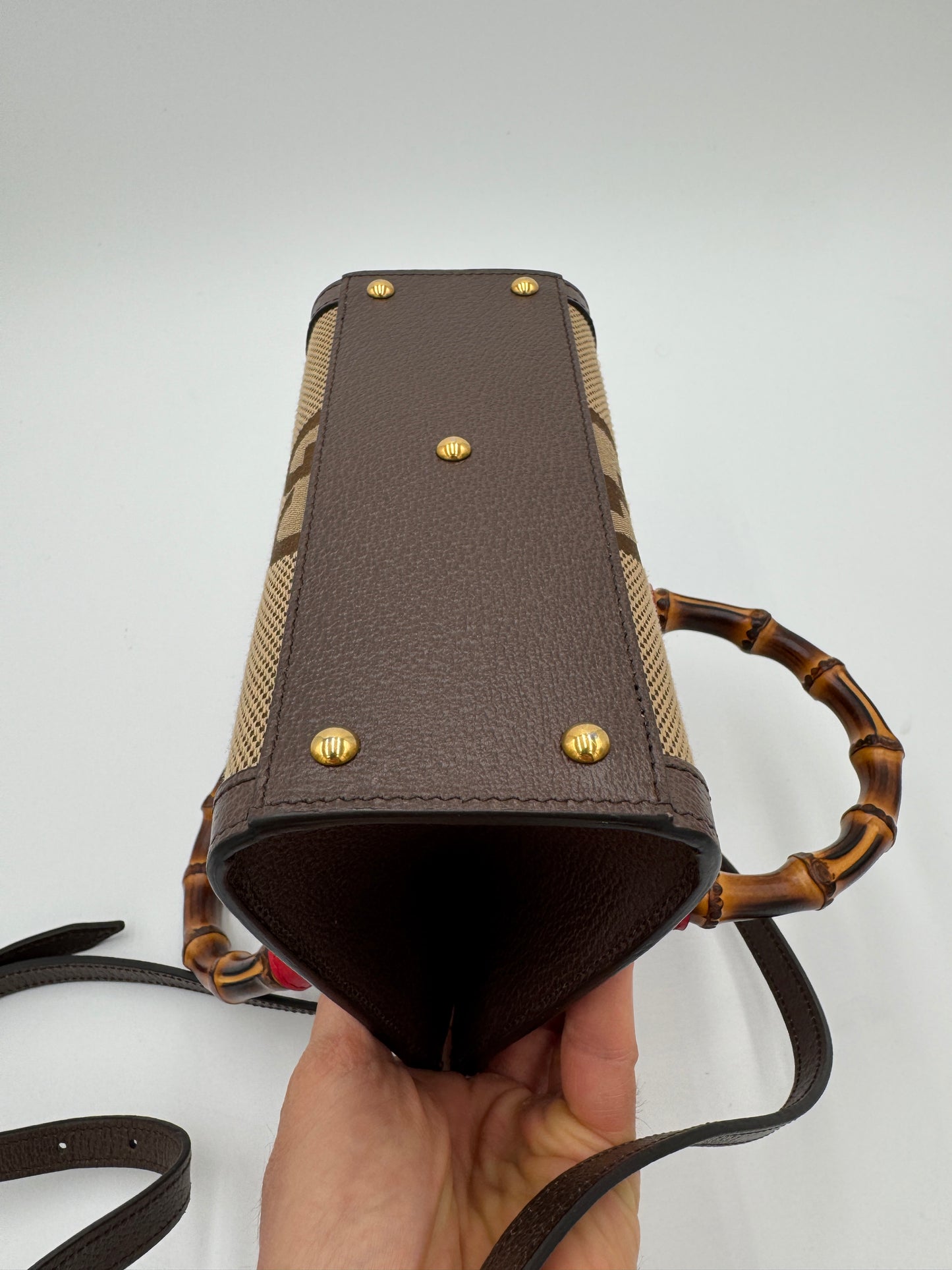 Gucci Mini Jumbo GG Canvas 2-Ways Tote Handbag Brown
