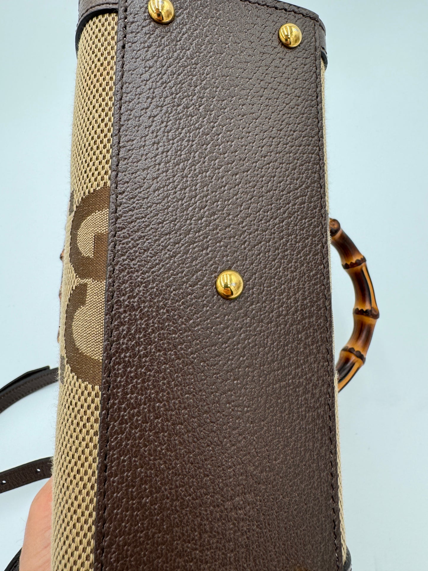Gucci Mini Jumbo GG Canvas 2-Ways Tote Handbag Brown