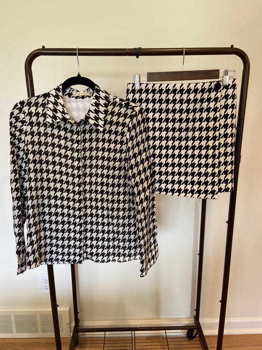 Alice + Olivia Silk Houndstooth Blouse with matching Renna Skirt size M/4