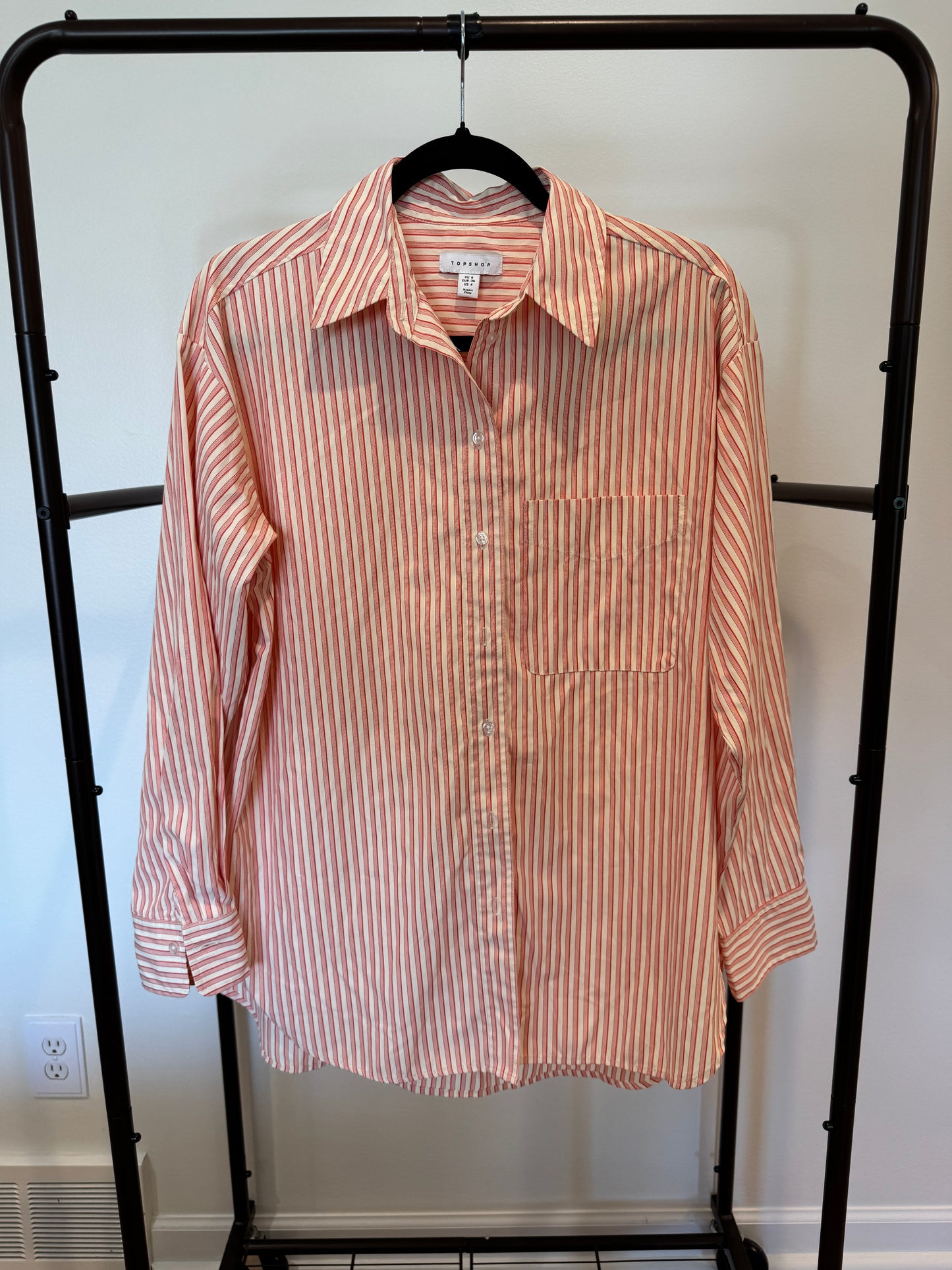 Topshop Co-Ord Stripe Print Button Down Shirt and Shorts in Peach/Pink size S