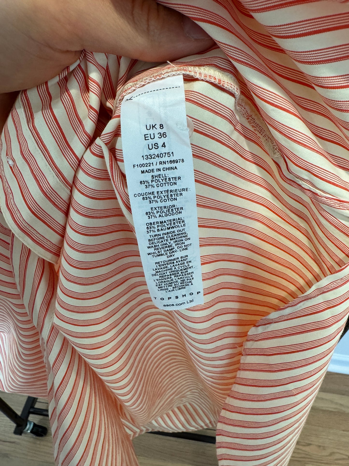 Topshop Co-Ord Stripe Print Button Down Shirt and Shorts in Peach/Pink size S