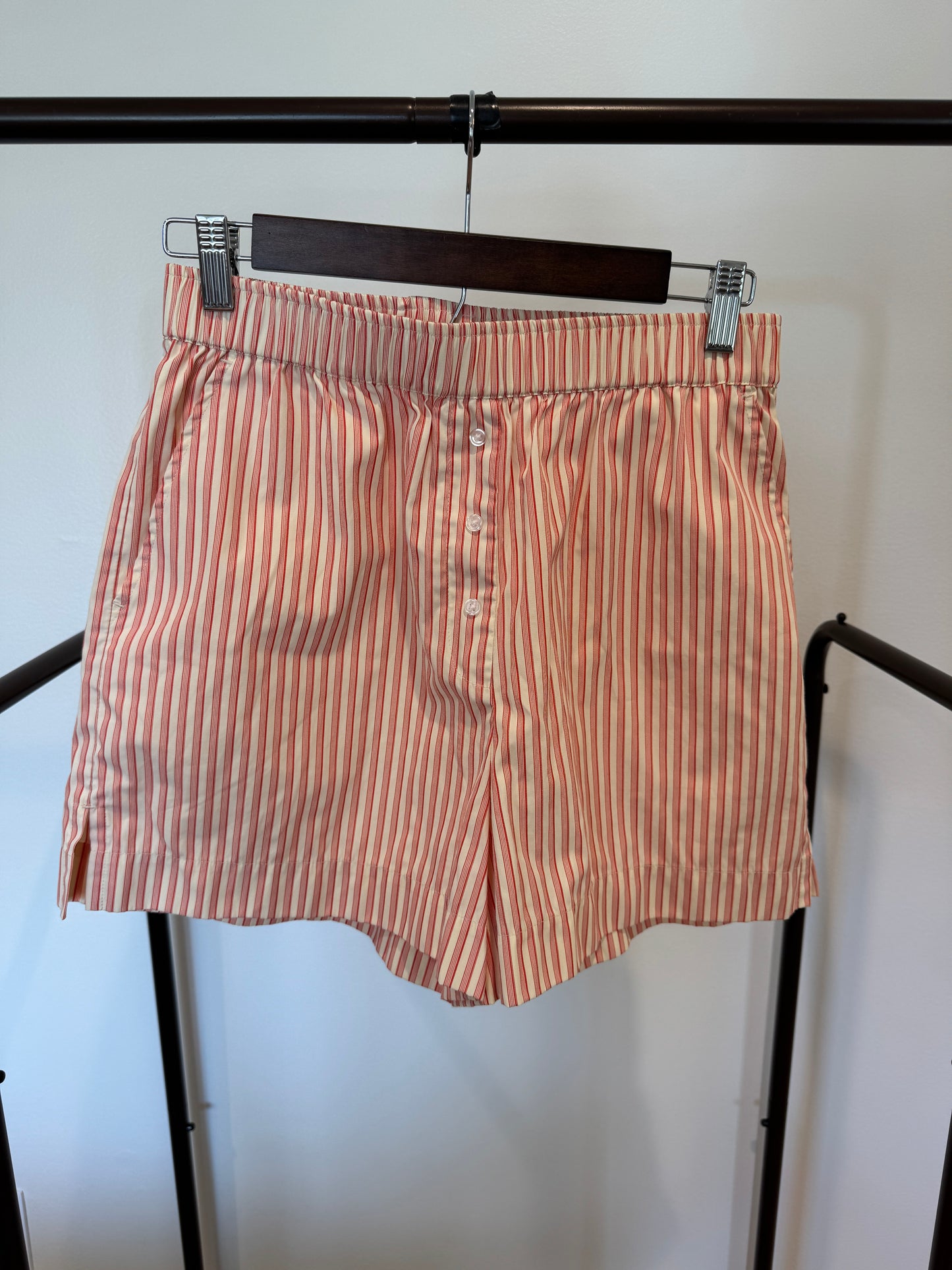 Topshop Co-Ord Stripe Print Button Down Shirt and Shorts in Peach/Pink size S