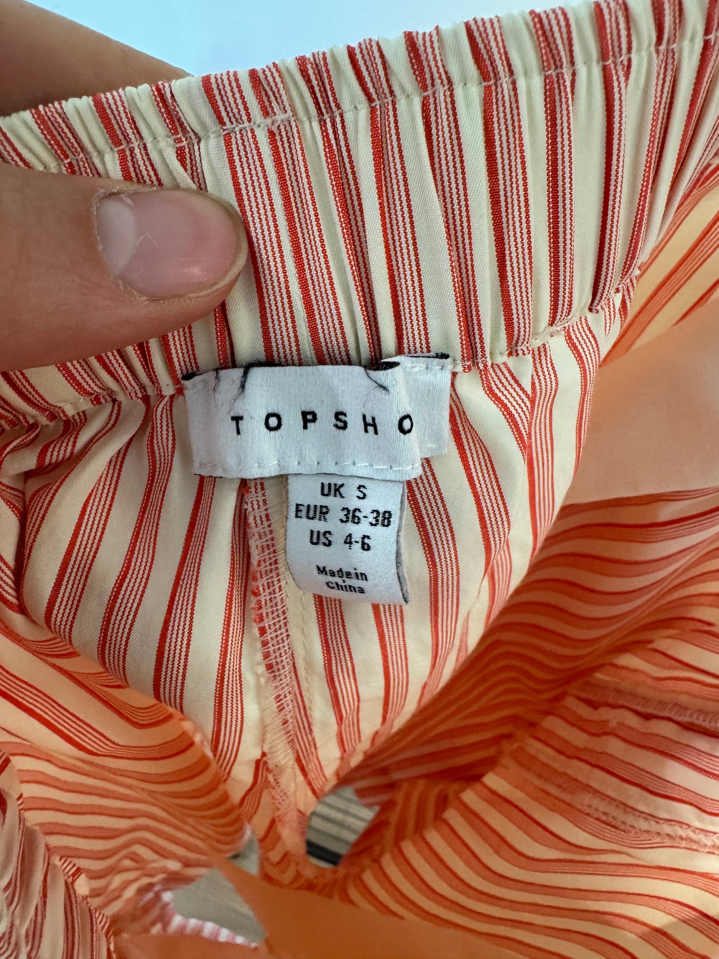 Topshop Co-Ord Stripe Print Button Down Shirt and Shorts in Peach/Pink size S