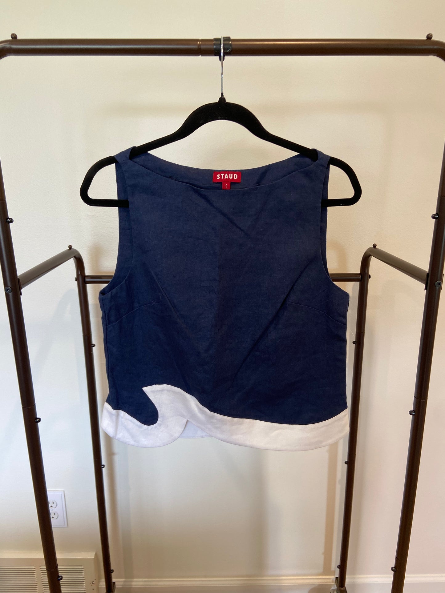 Staud Navy & White Linen Wave Raphael Top & Leandro Mini Skirt Set size 2/S