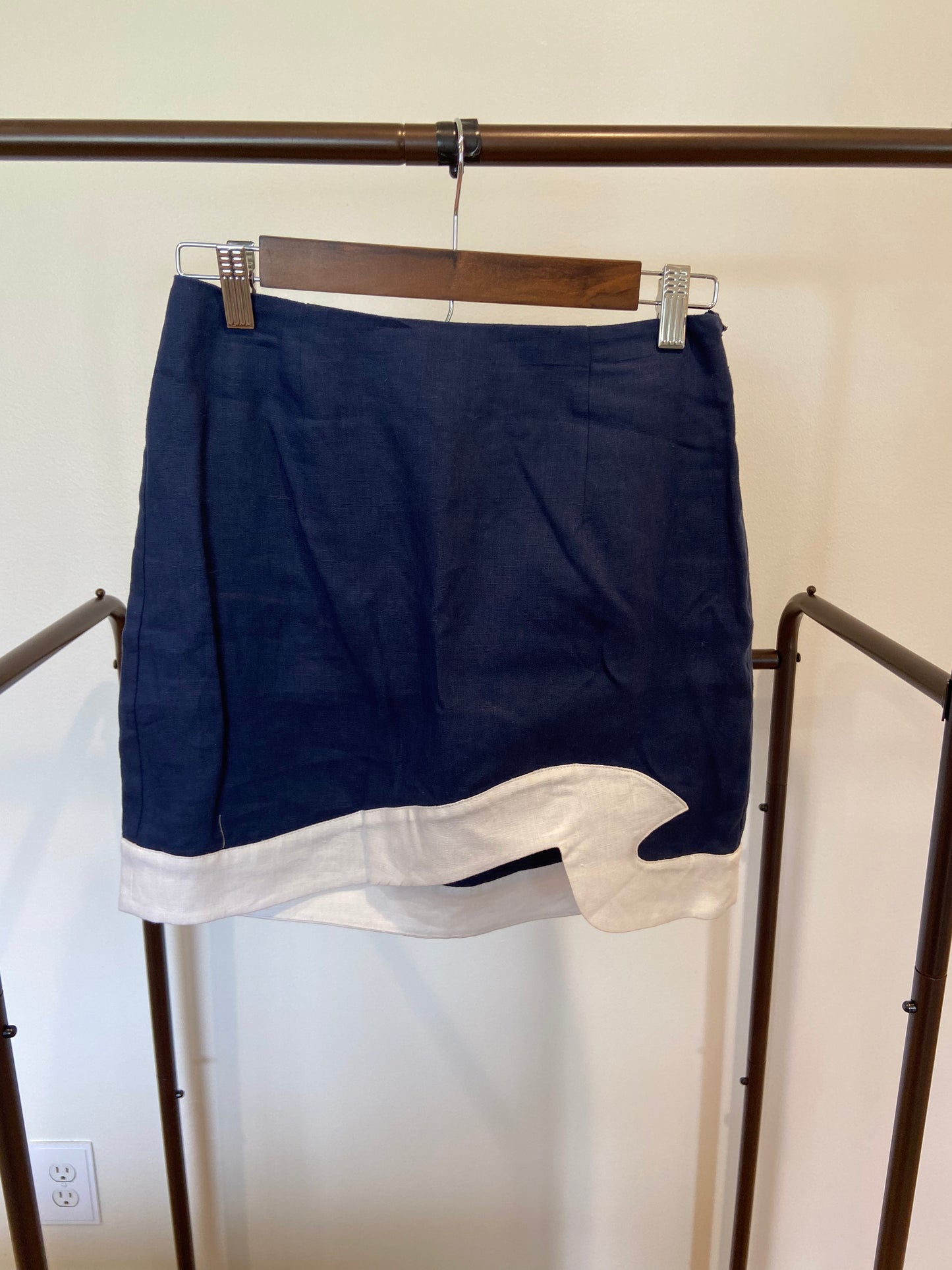 Staud Navy & White Linen Wave Raphael Top & Leandro Mini Skirt Set size 2/S