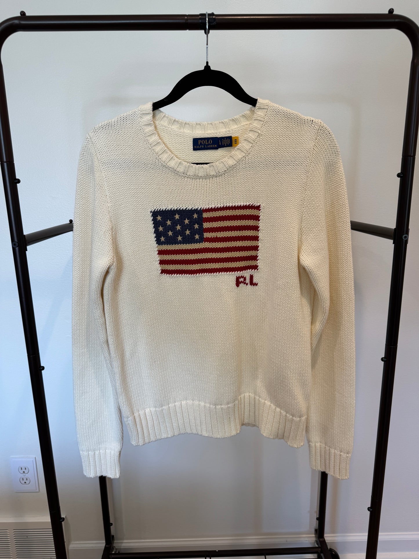 Polo Ralph Lauren Cream Flag Cotton Crewneck Sweater size L