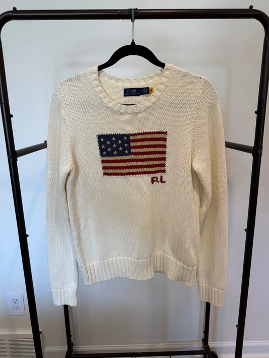 Polo Ralph Lauren Cream Flag Cotton Crewneck Sweater size L