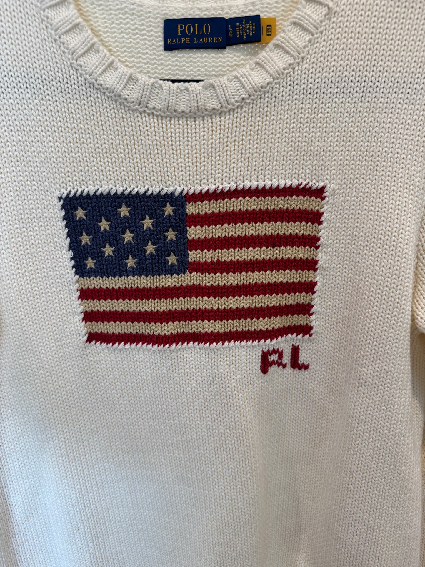 Polo Ralph Lauren Cream Flag Cotton Crewneck Sweater size L