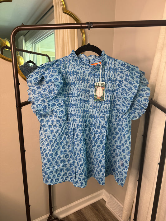 Oliphant Pintuck Ruffle Top size M