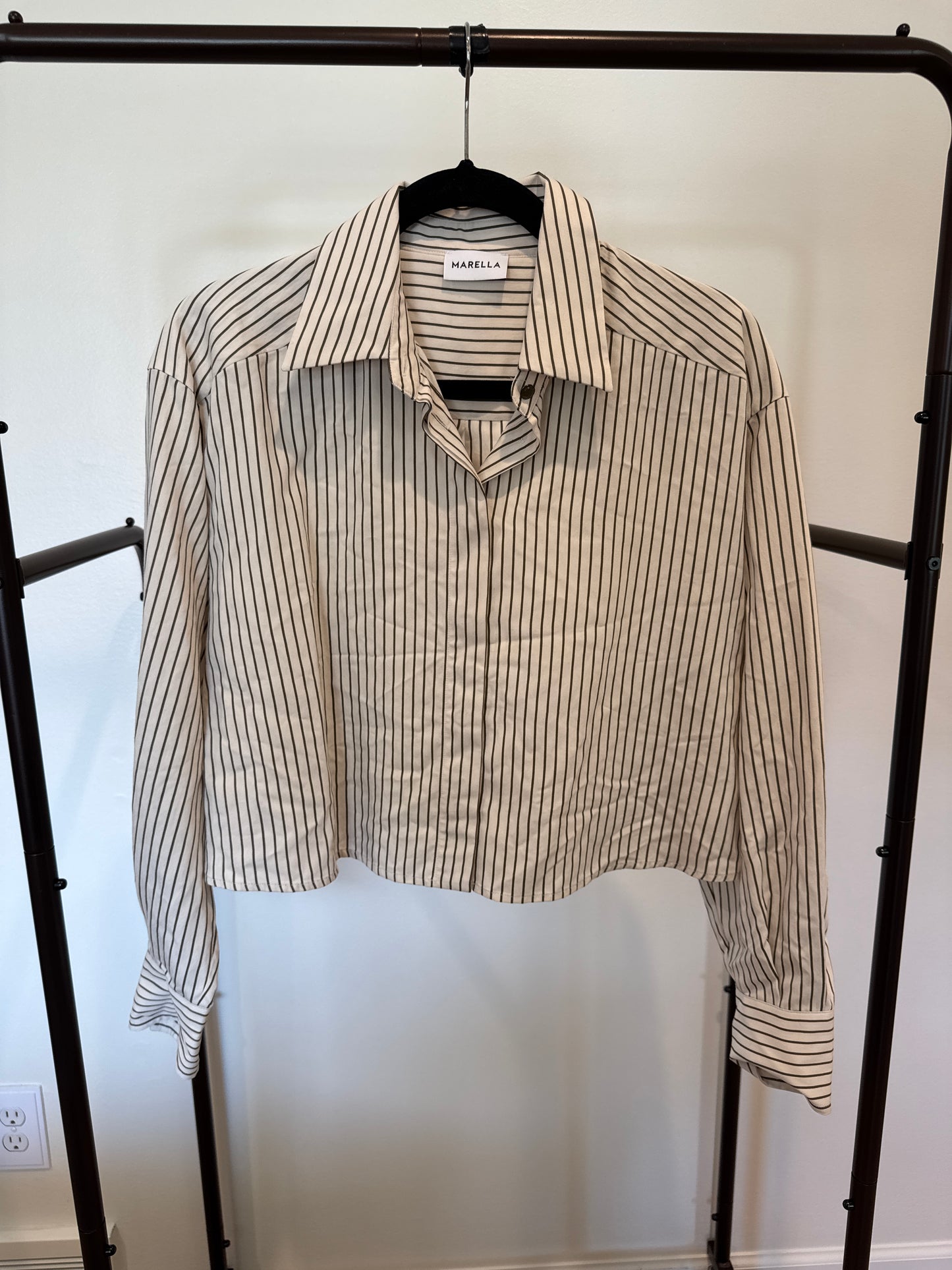Marella Duke Cropped Pinstripe Shirt White size 4