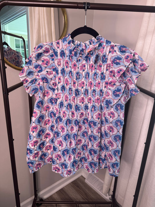 Oliphant Pintuck Ruffle Top size L