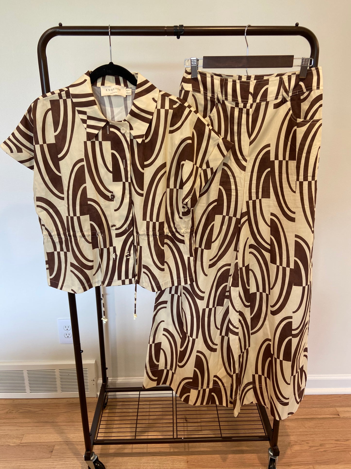 Exquise Abstract Print Cotton Shirt and Wide Leg Pant size 4/6