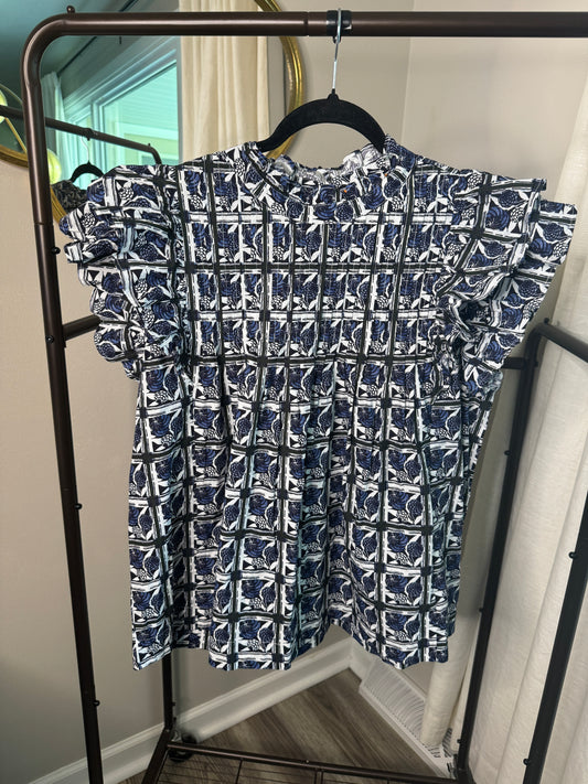 Oliphant Pintuck Ruffle Top size L