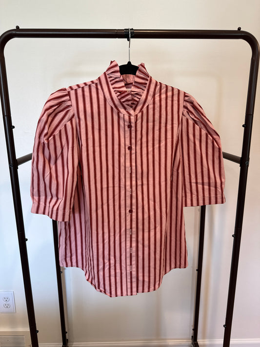 Karlie Pink Stripe Ruffle Collar Top size M