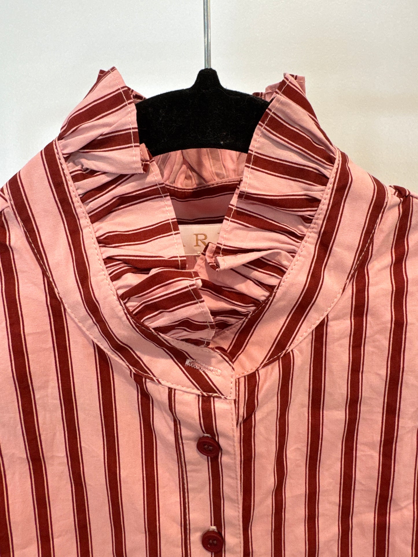 Karlie Pink Stripe Ruffle Collar Top size M