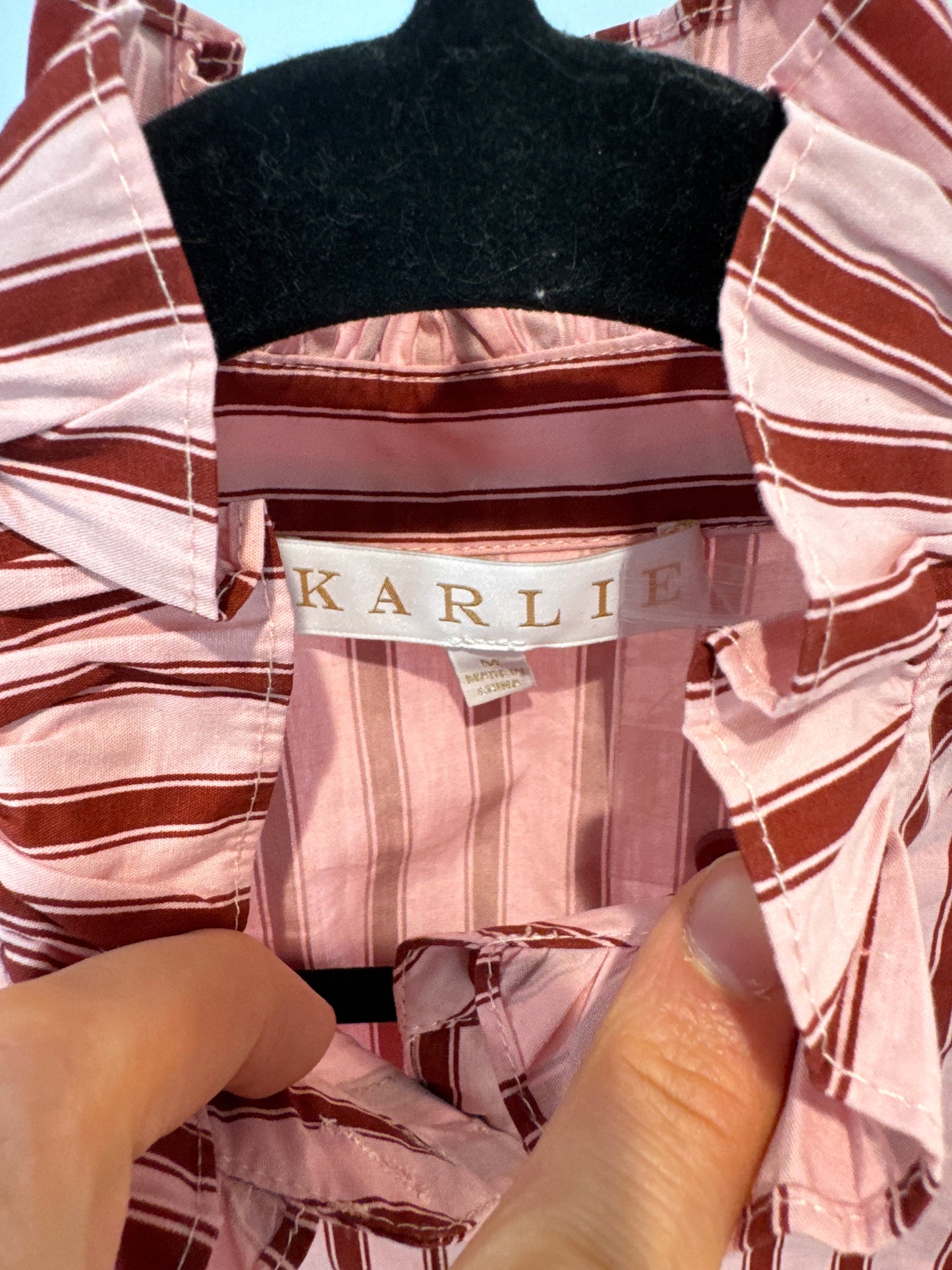 Karlie Pink Stripe Ruffle Collar Top size M