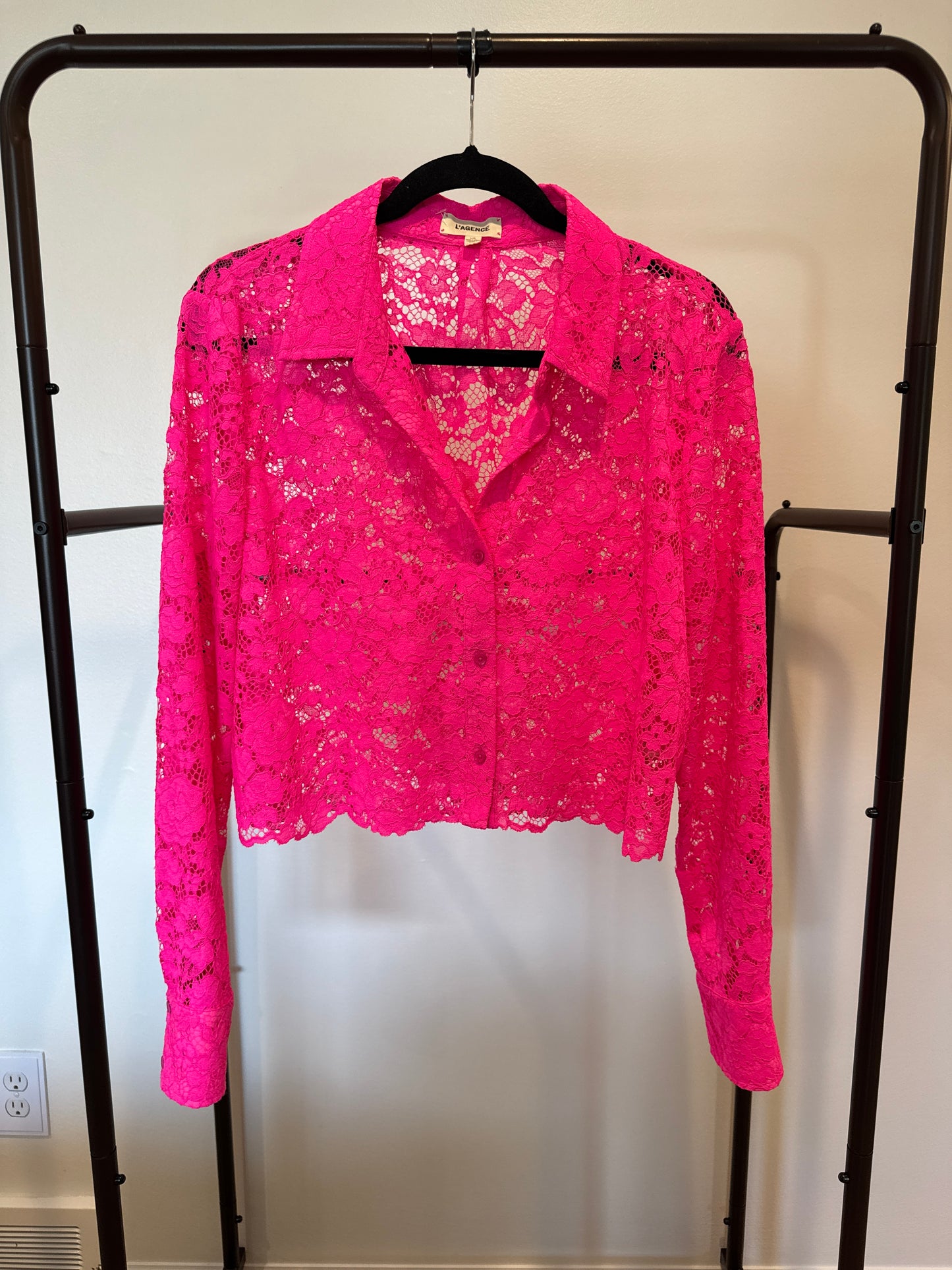 L'Agence Akemi Lace Crop Button-Up Shirt size L