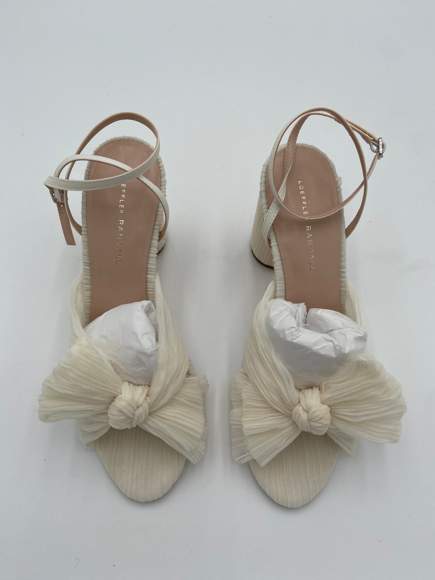 Loeffler Randall Camellia Bow-Embellished Plissé-Organza Sandals size 9.5