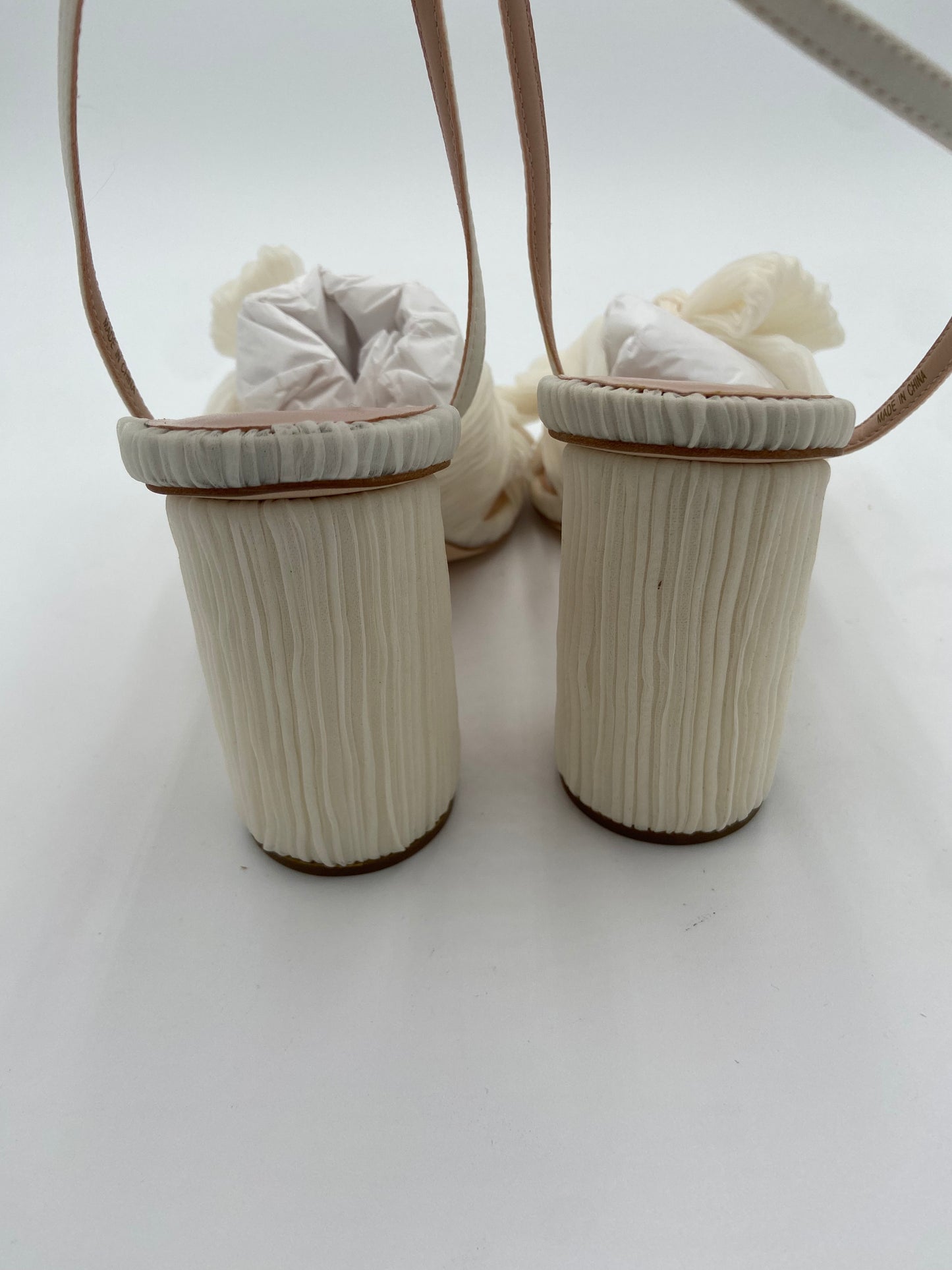 Loeffler Randall Camellia Bow-Embellished Plissé-Organza Sandals size 9.5