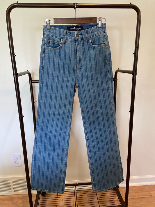 Veronica Beard Crosbie Striped Loafer Length Wide-Leg Jean size 25
