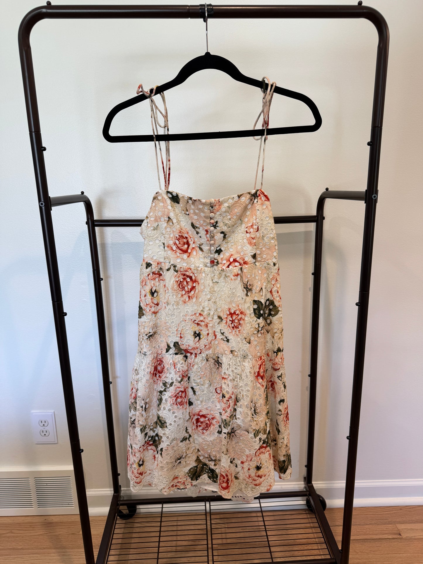 Alice and Olivia Lorelle Babydoll Eyelet Mini Dress Pastel Floral size 10
