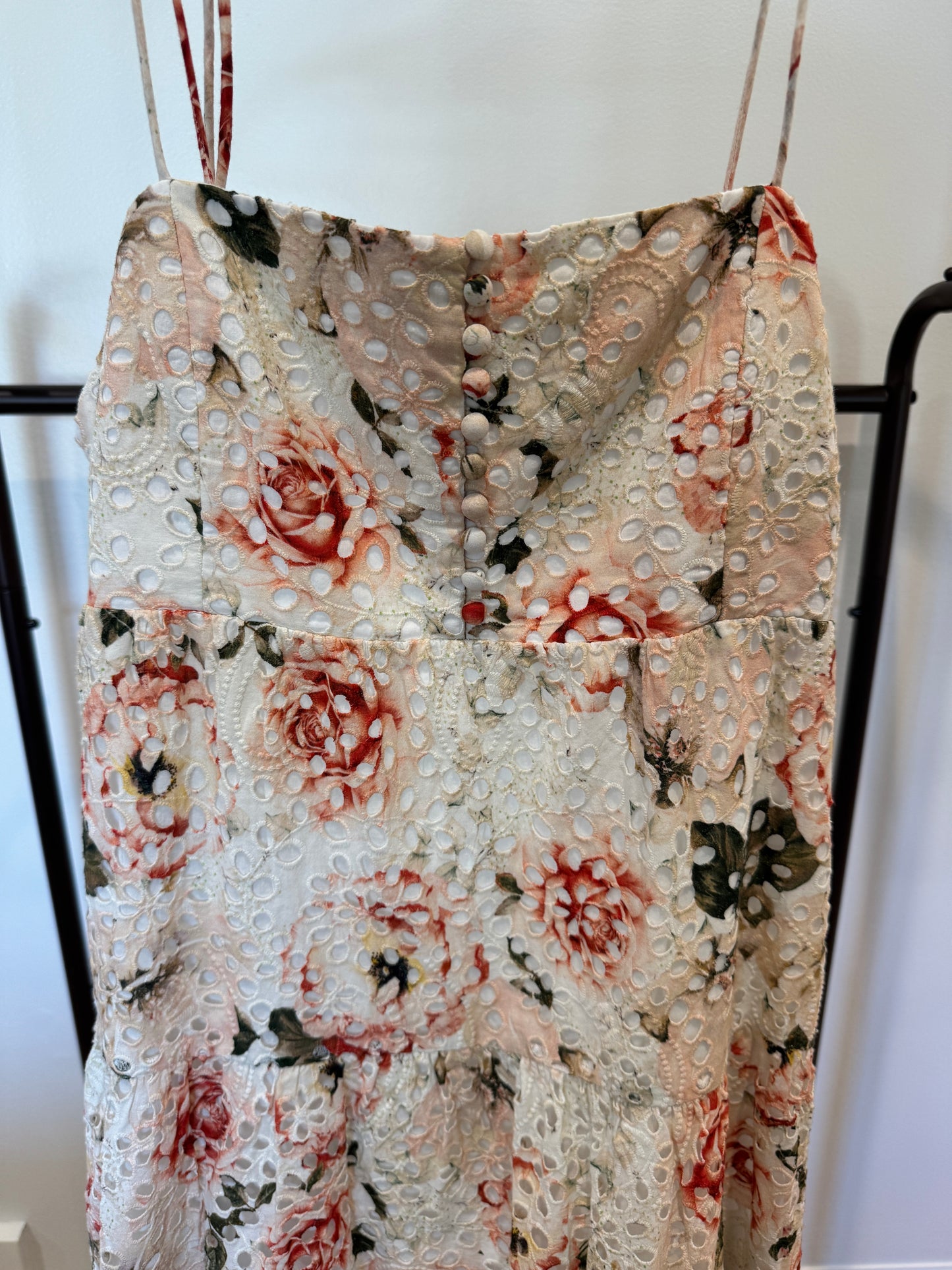 Alice and Olivia Lorelle Babydoll Eyelet Mini Dress Pastel Floral size 10