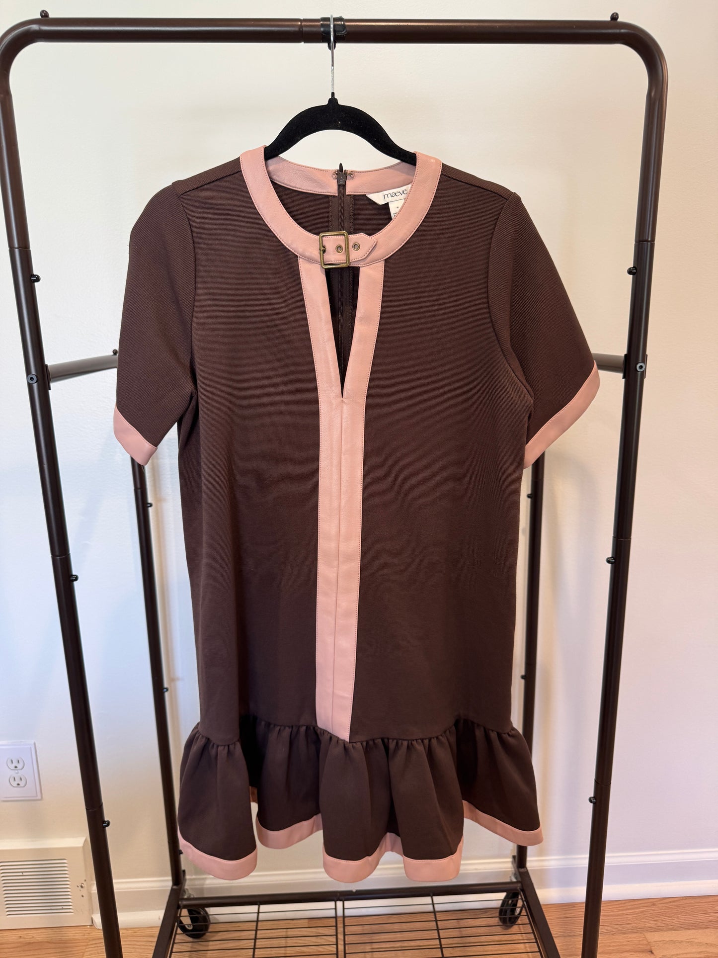 Maeve Colorblock Drop-waist Mini Dress In Brown size M