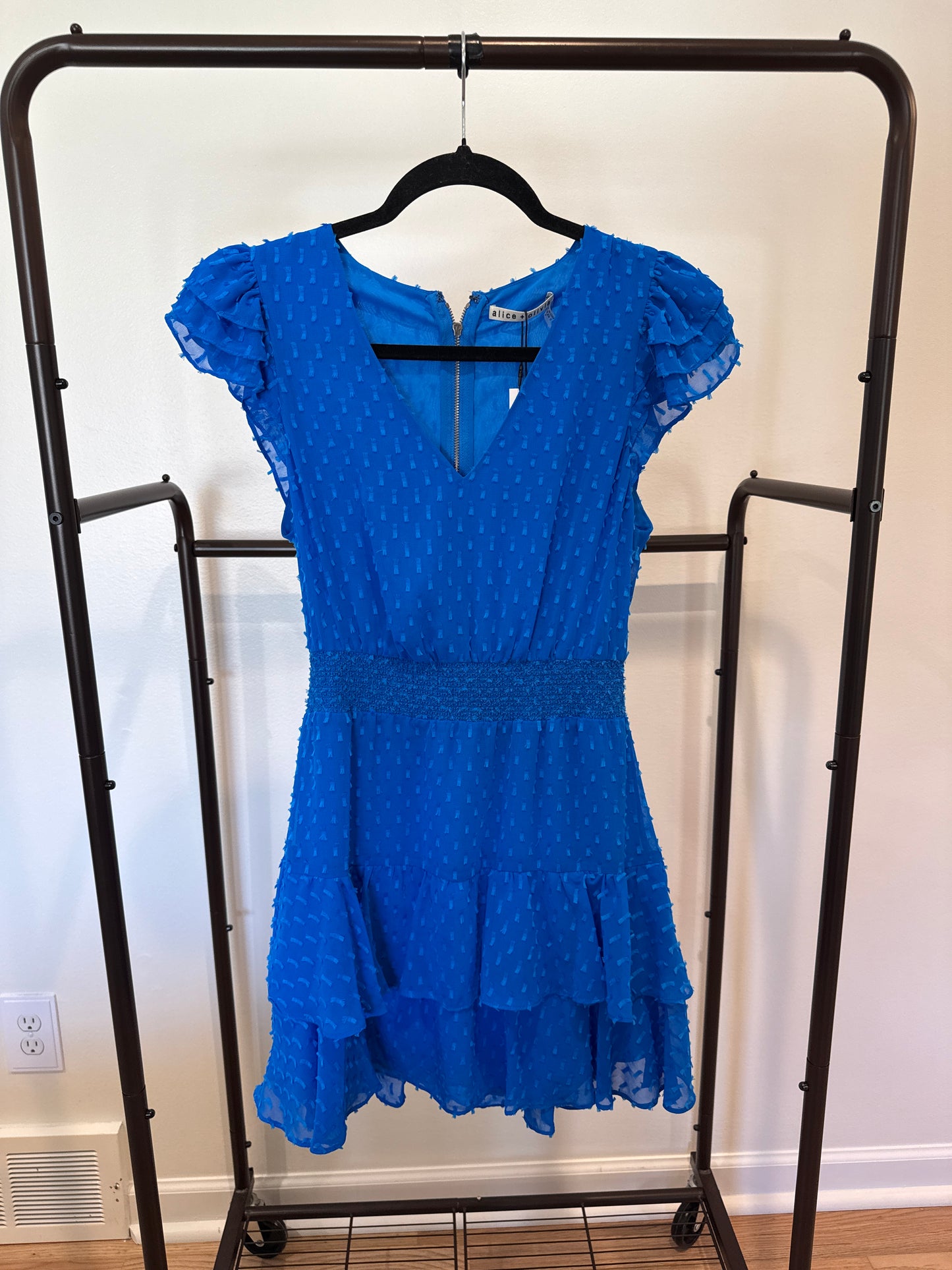 Alice and Olivia Markita Tiered Ruffled Mini Dress Palace Blue size 2