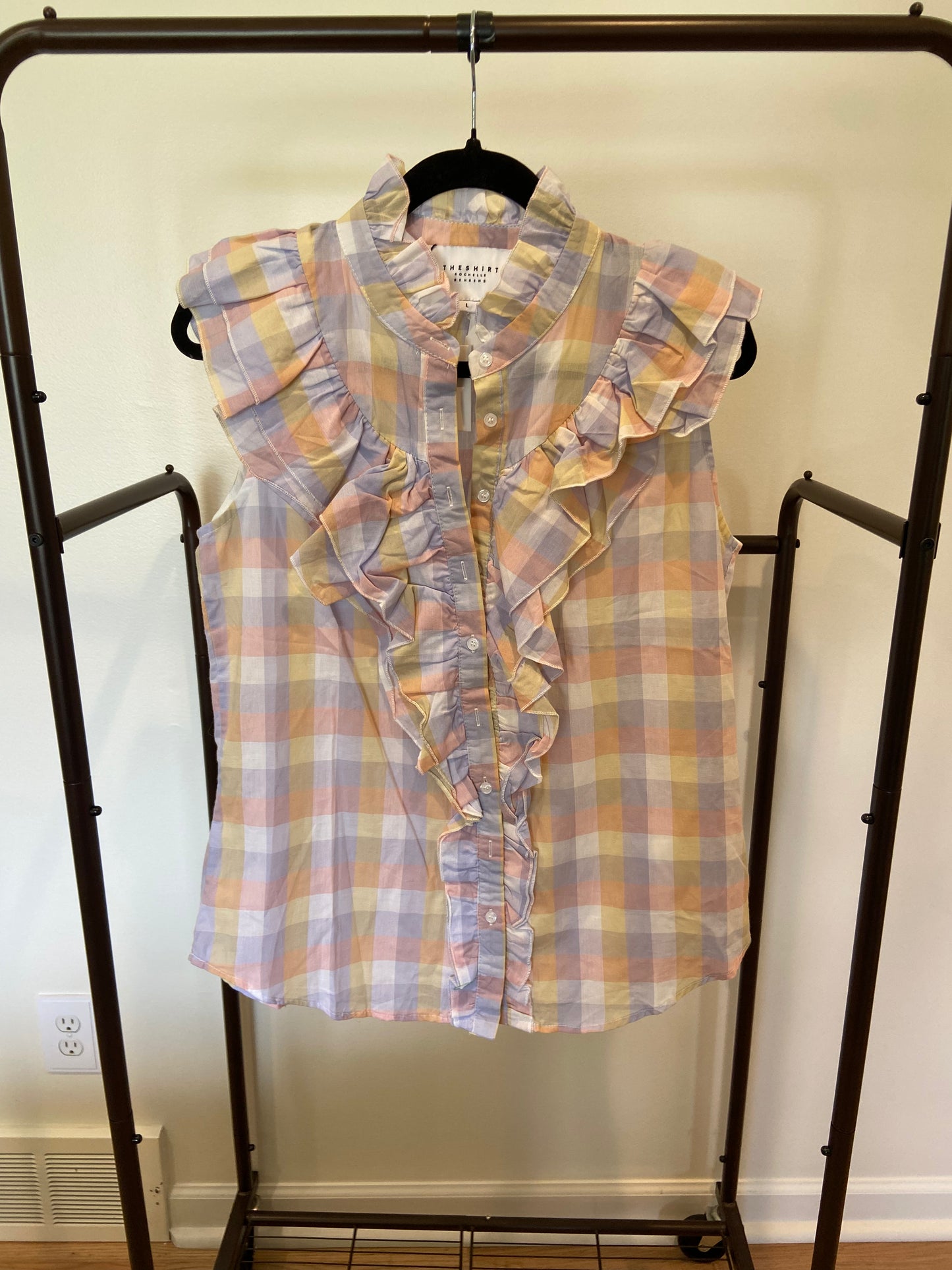 The Shirt by Rochelle Behrens Plaid Ruffle Top size L
