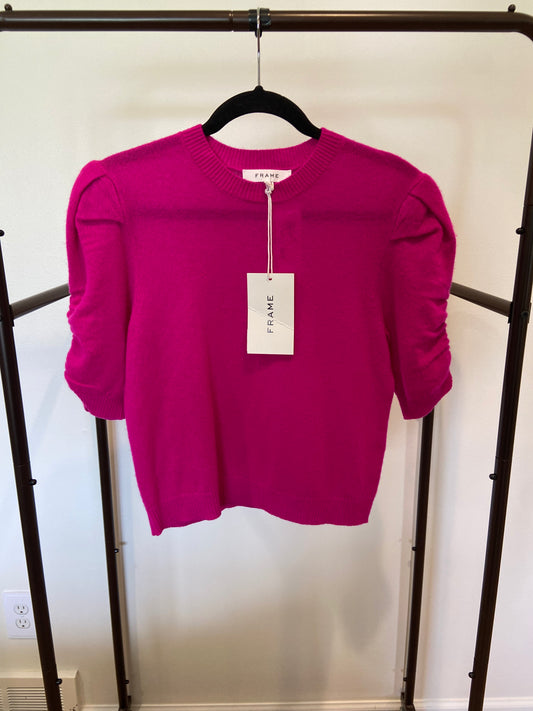 Frame Ruched Sleeve Cashmere Sweater Magenta size M