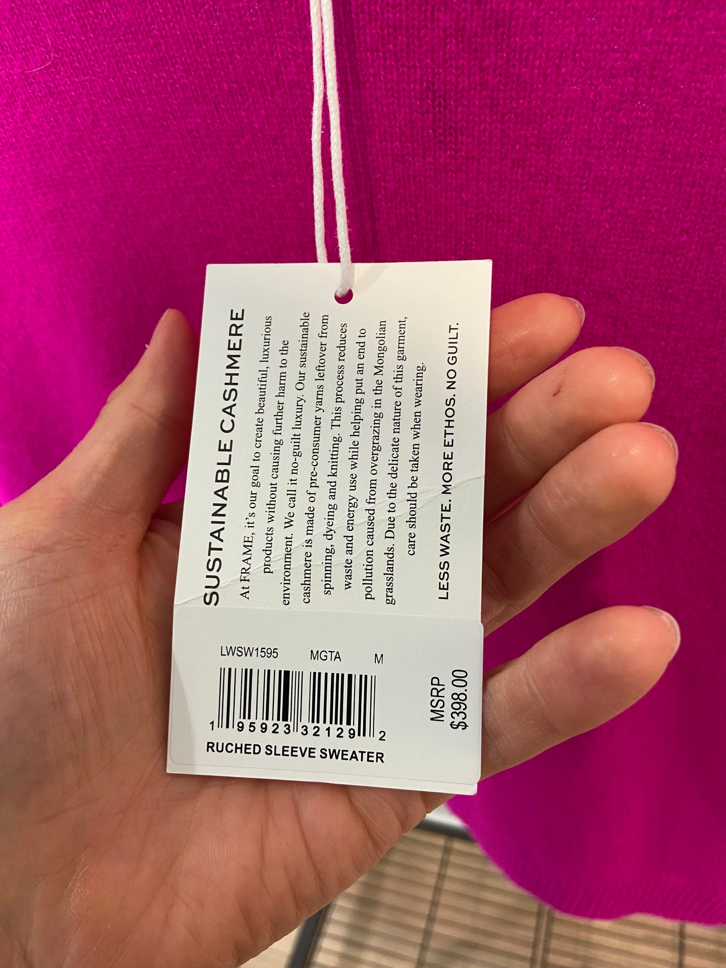 Frame Ruched Sleeve Cashmere Sweater Magenta size M
