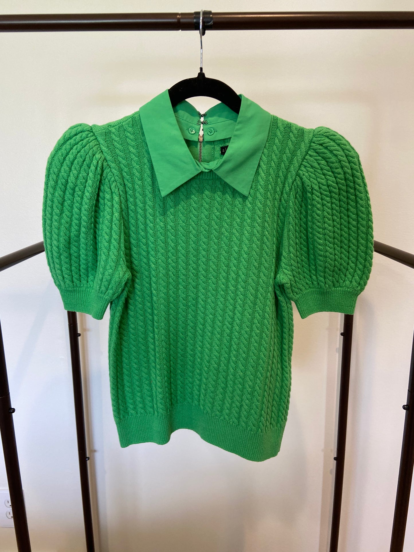 Alice + Olivia Chase Cable Knit Puff Sleeve Sweater size S