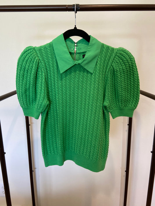 Alice + Olivia Chase Cable Knit Puff Sleeve Sweater size S