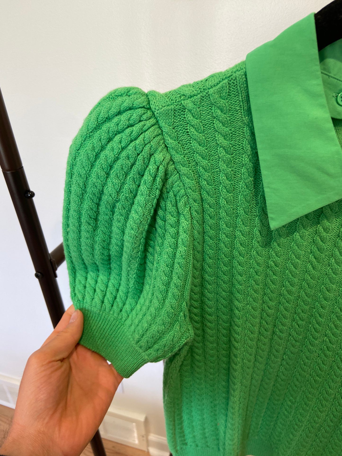 Alice + Olivia Chase Cable Knit Puff Sleeve Sweater size S