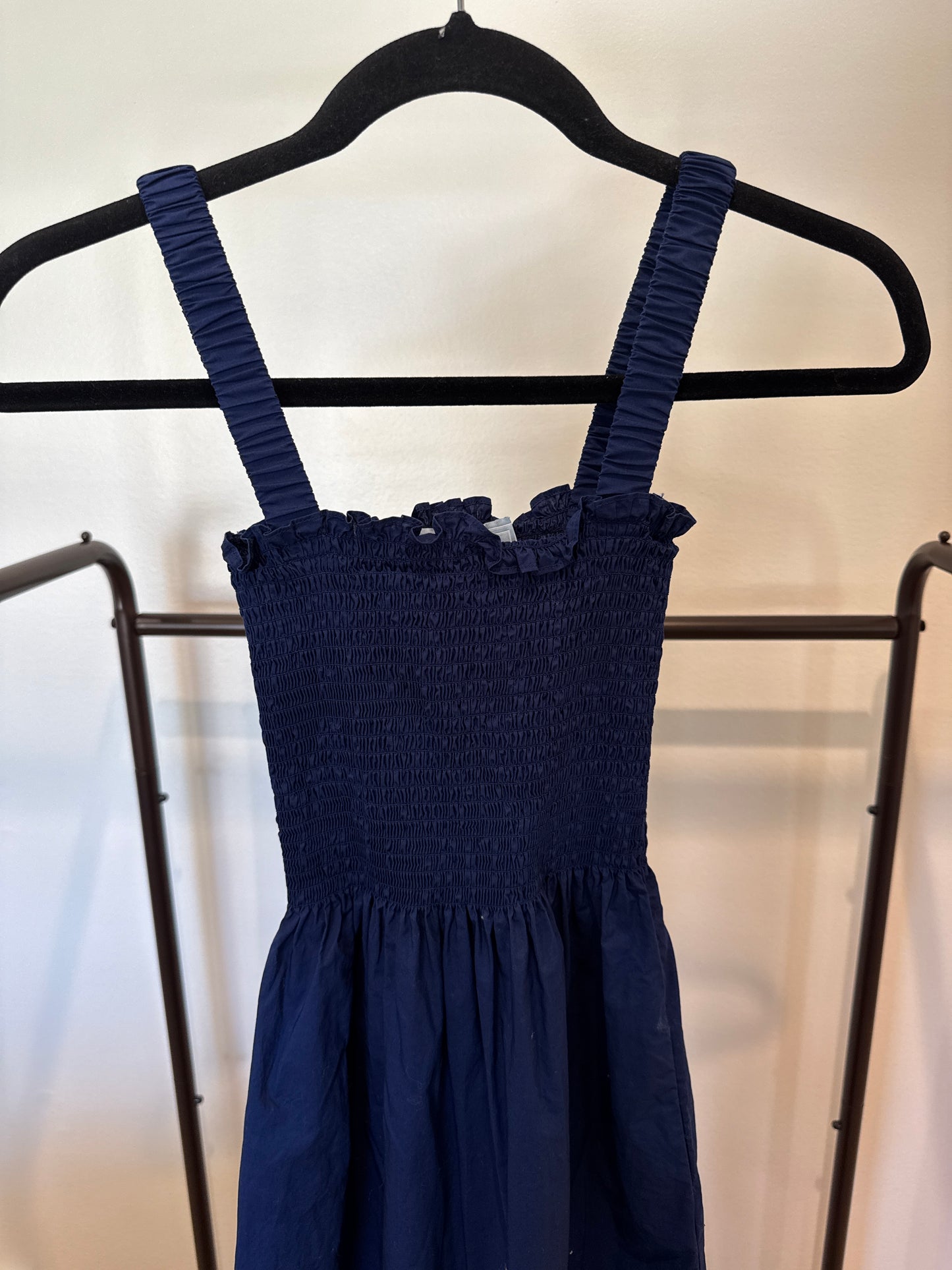 Hill House Anjuli Smocked Maxi Dress Navy Cotton size XXS