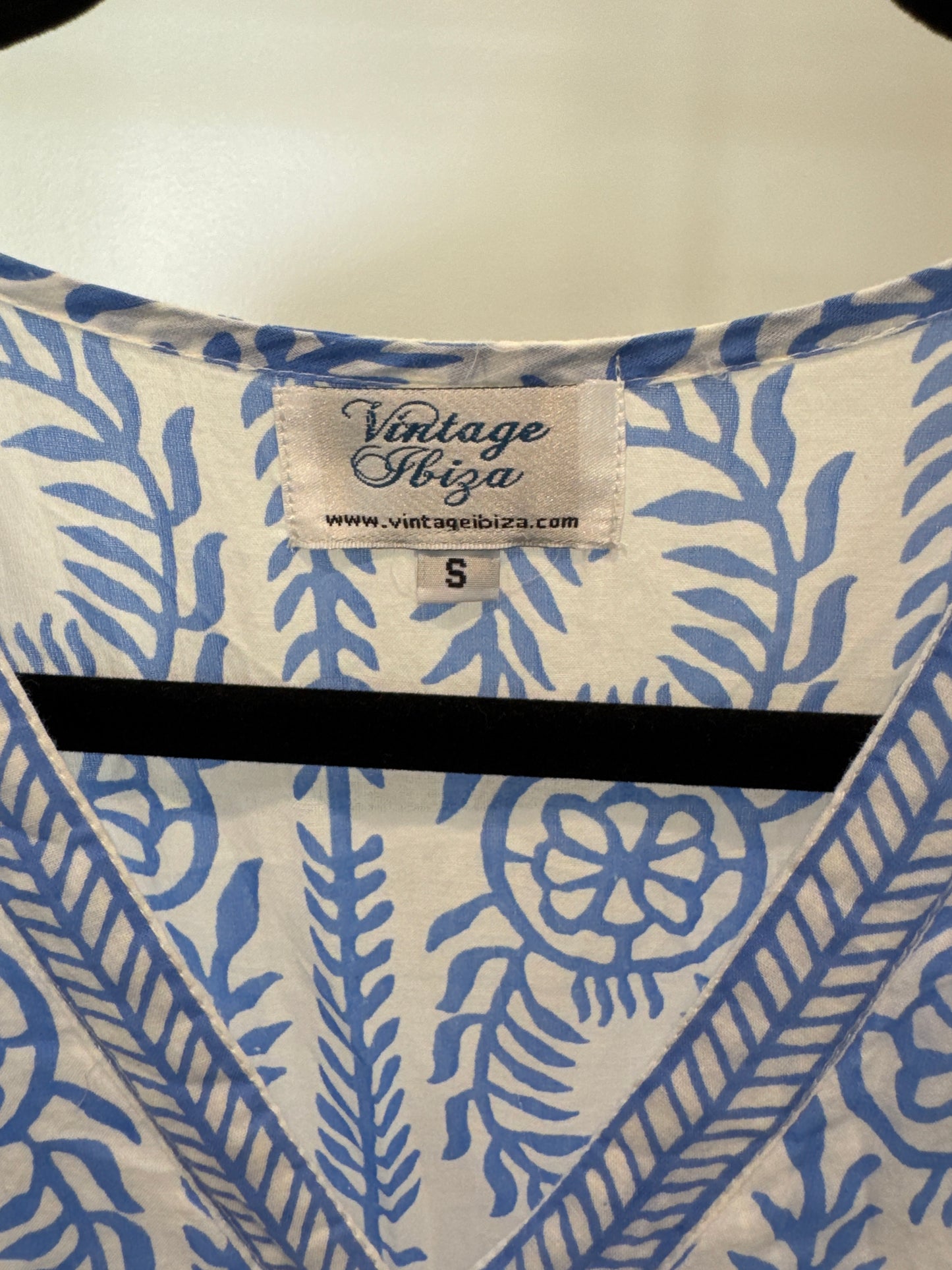 Vintage Ibiza Bohemian Stamped Floral Cotton Midi Dress size S