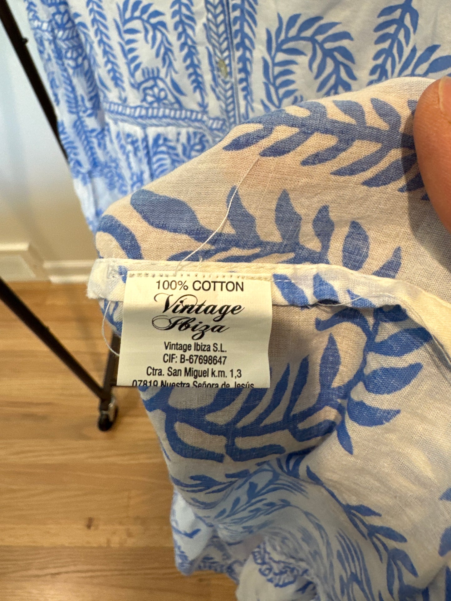 Vintage Ibiza Bohemian Stamped Floral Cotton Midi Dress size S